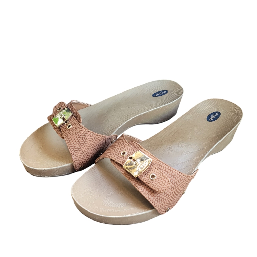 Women's Classic Clog Sandals. Dr Scholls Saddle Tan. Wedge Clog. Size 8.
